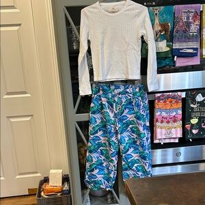 Printfresh White Top and Blue Leaf Pajama Set